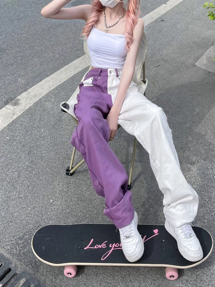 ADAgirl Y2k Baggy Jeans Women Hip Hop Streetwear Vintage High Waist Straight Purple Denim Trousers Harajuku Wide Leg Pants Mujer