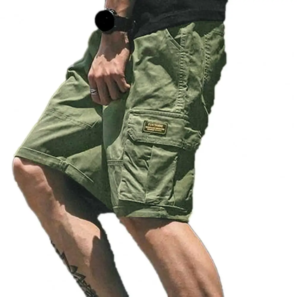 Men Shorts Hip-pop Style Multi 2025 Pockets Fifth-pants Solid Color Drawstring Cargo new Shorts Casual Elastic Waistband Shorts