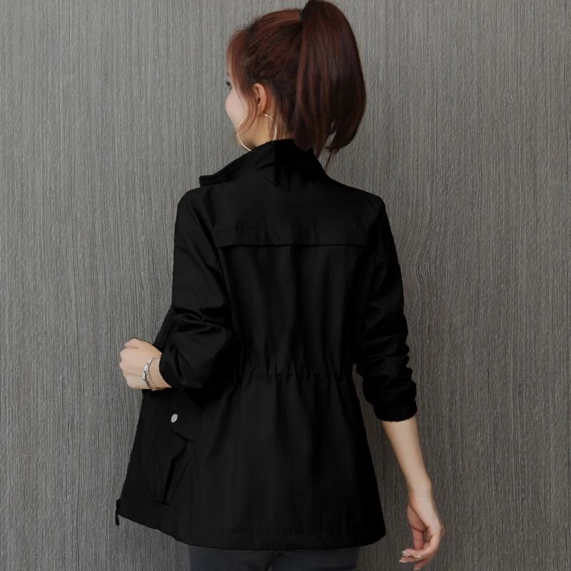 2023 2025 New new Spring Autumn Trench Coat Women's Windbreaker Slim Stand-Collar Solid Outwear Ladies Short Casual Outwear Tops Lining