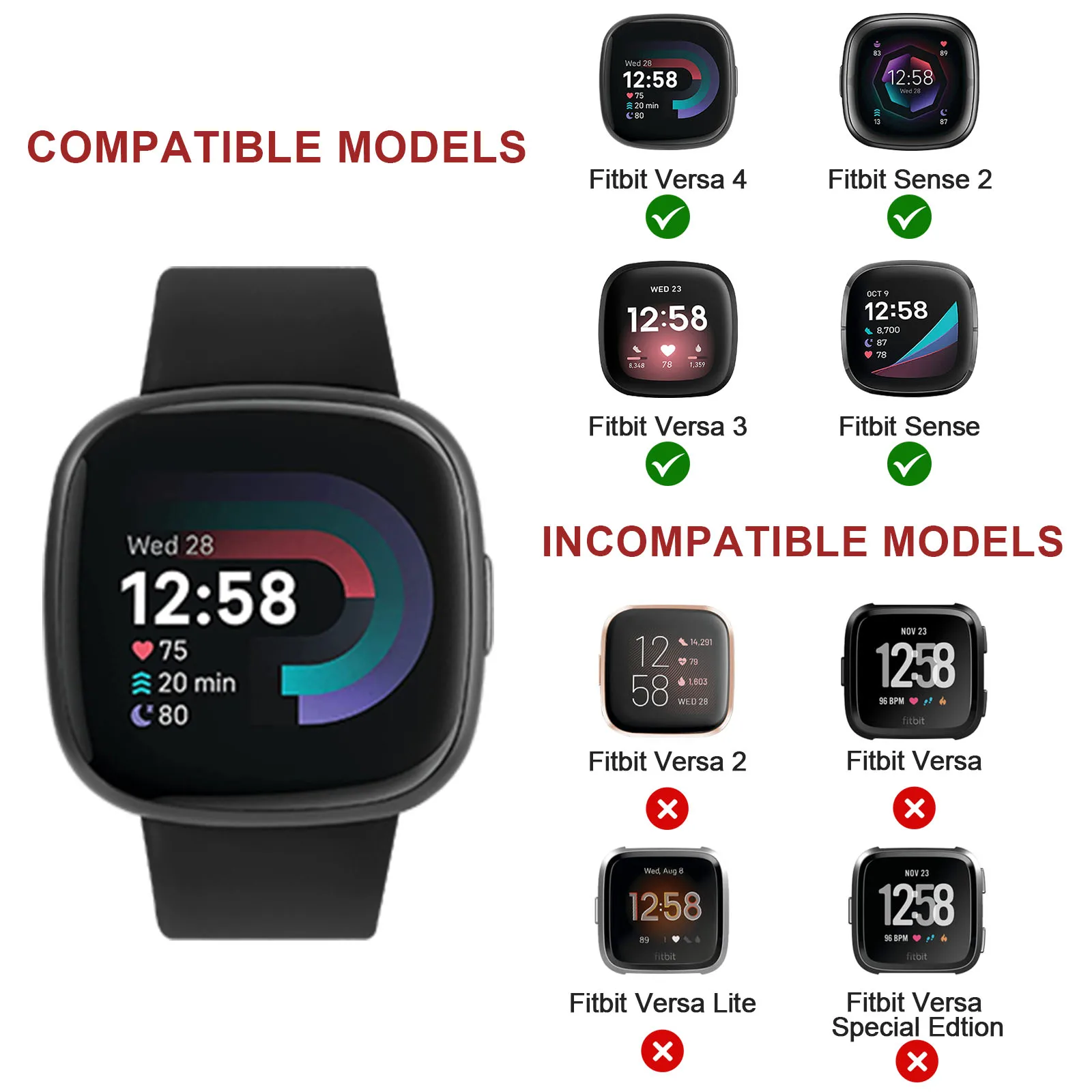 Smartwatch Strap for Fitbit Versa 3 Versa 4 Band Watchband Soft Bracelet Replacement for Fitbit Sense Sense 2 Strap Wristband