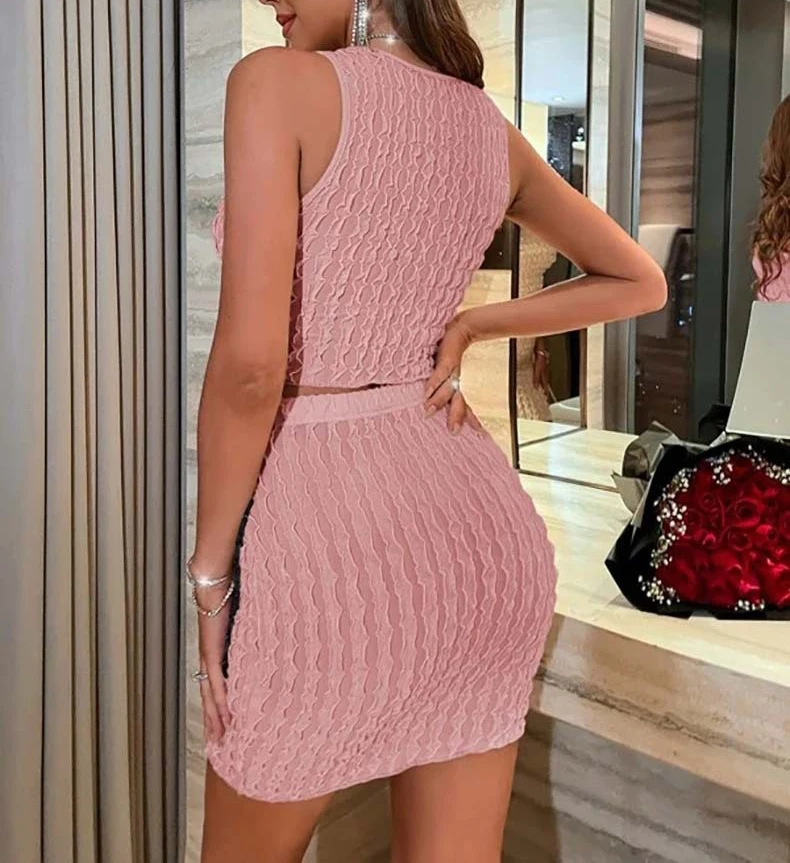 Summer European and American New Sexy new Round 2025 Neck Slim Fit Small Tank Top High Waist Wrap Hip Skirt Set