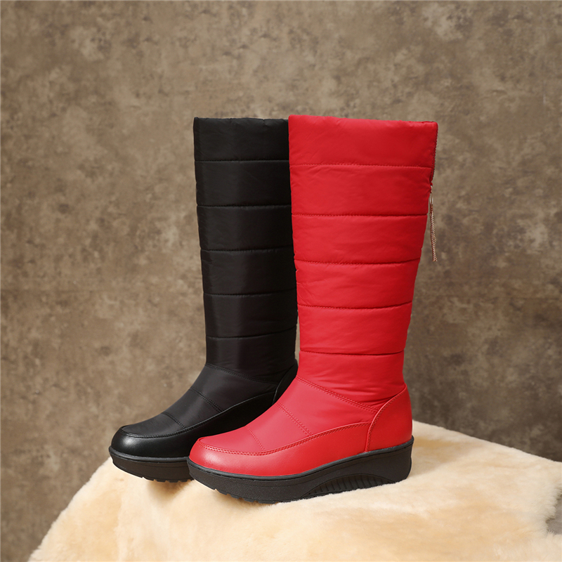 Mid-calf Plush Boots Women Winter Keep Warm Round Toe Snow Boot Slip On Platform Casual Black Red Shoes Female Large Size dbcb