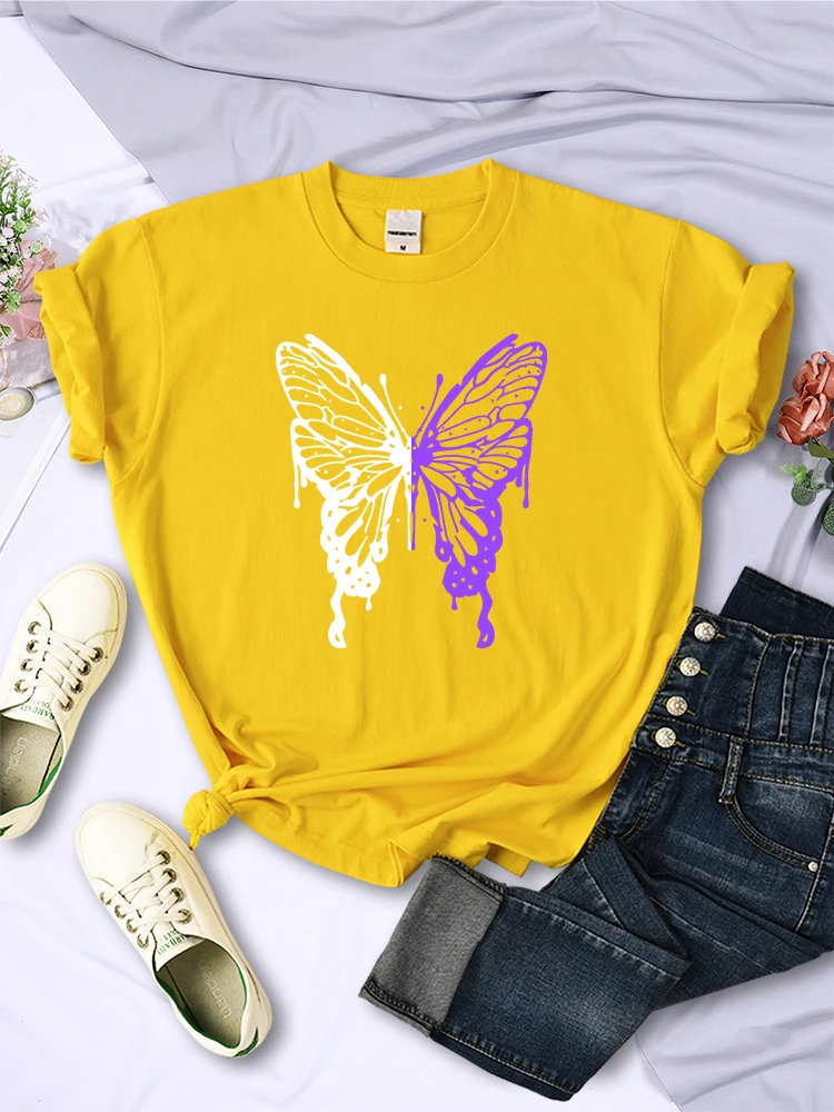 White And Purple Butterflies Personality Funny 2025 Print T-Shirt Women Summer new Breathable Short Sleeve Soft Comfortable T Shirt Tees