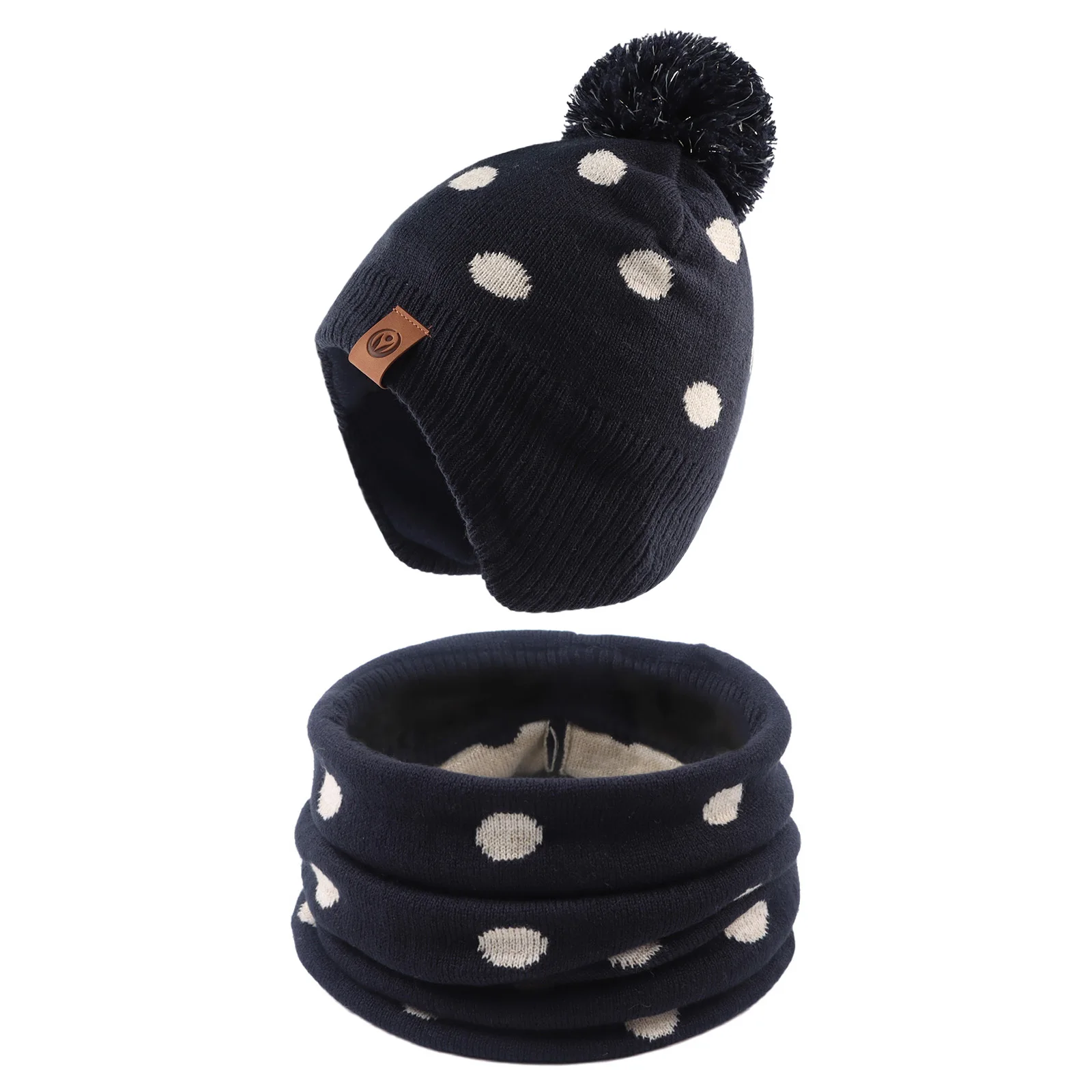 Winter Kids Girls Beanie Scarf Autumn 2025 Toddler Girls Knitted Hat Scarf Winter Warm Bonnet With Pompom new Classic Polka Dot Beanie