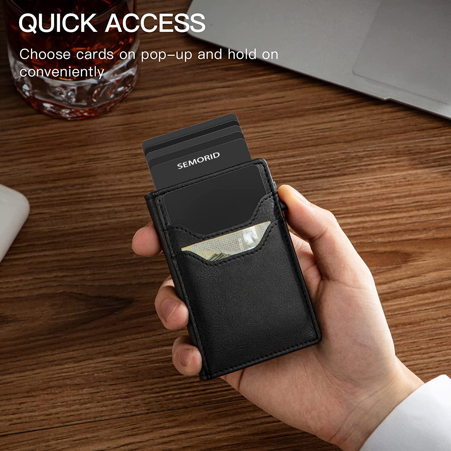 SEMORID Men's Leather Wallets Front Pocket Credit Card Holder，Slim Minimalist Card Holder RFID Blocking Bifold Wallets