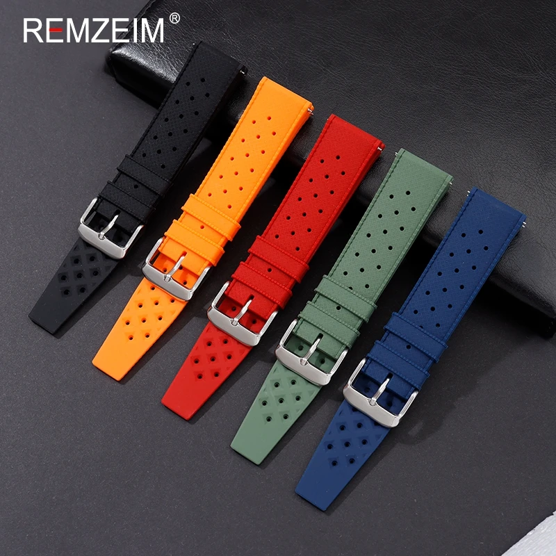 Silicone Breathable Watchband Waterproof Sport Replacement Watch Accessories Quick Release Wrist Straps 18mm 20mm 22mm