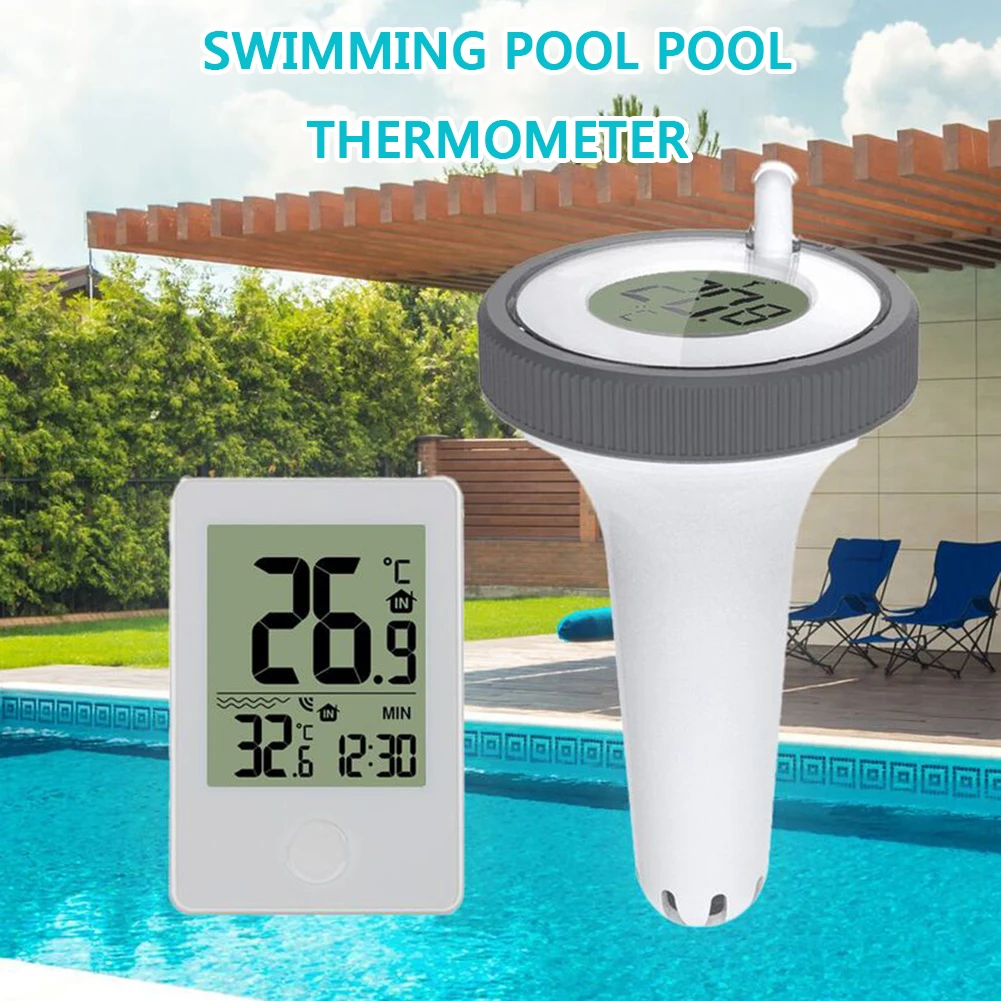 Digital Swimming Pool Thermometer with Time Clock Outdoor Floating Thermometers For Swimming Pool Bathrooms Water Spas Aquarium