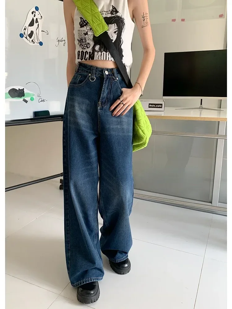 HOUZHOU Baggy Blue Jeans Women Vintage 90s Wide Leg Denim Trousers Korean Streetwear Y2k Gyaru High Waist Jeans Acubi Fashion