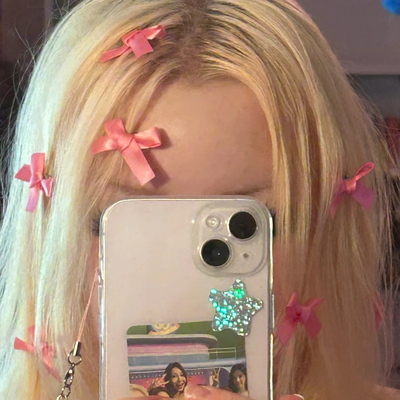 2023 Korean Sweet Pink Bow Hairpin Girl Women Y2K Hair Barrette Lolita Duckbill Clip Side Clip Headwear Hair Accessories