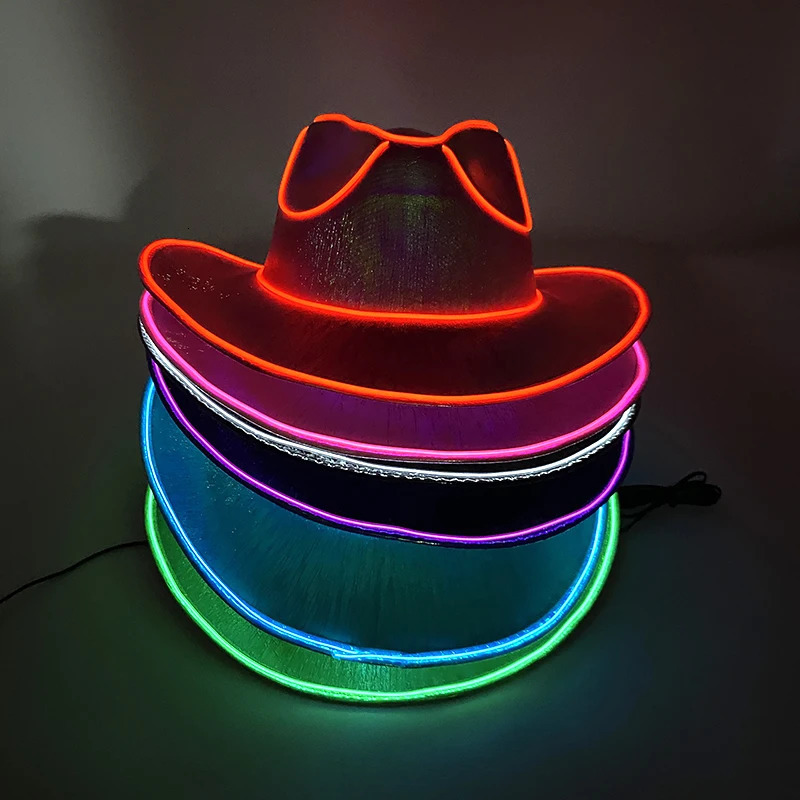 Arrival Pearlescent Cowboy Hat Dance Costume Decorate Glowing Cowgirl Cap Glowing For Neon NightClub 240314