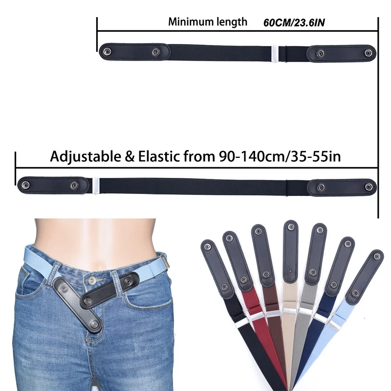 No Buckle Invisible Stretch Belts for Women Girls Jeans Pants Women's Adjustable Elastic Buckle-free No Show Waist Belt