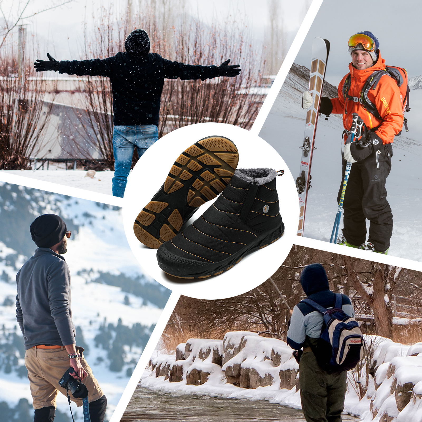 With New Fur 2024 Warm Snow Winter Boots Work Men Footwear Plush Ankle Shoes Size 36-46 5e30