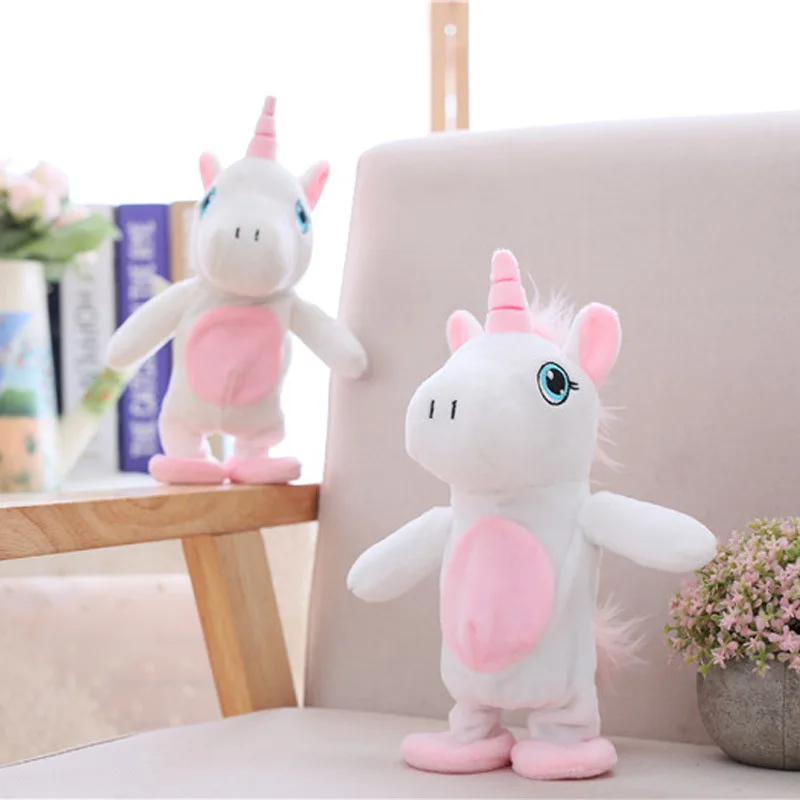 2025 23cm Electric Talking Unicorn Plush Toy Stuffed Animal Toy Electronic Unicorn Toy Sound Record Horse Children new Kid Birthday Gift