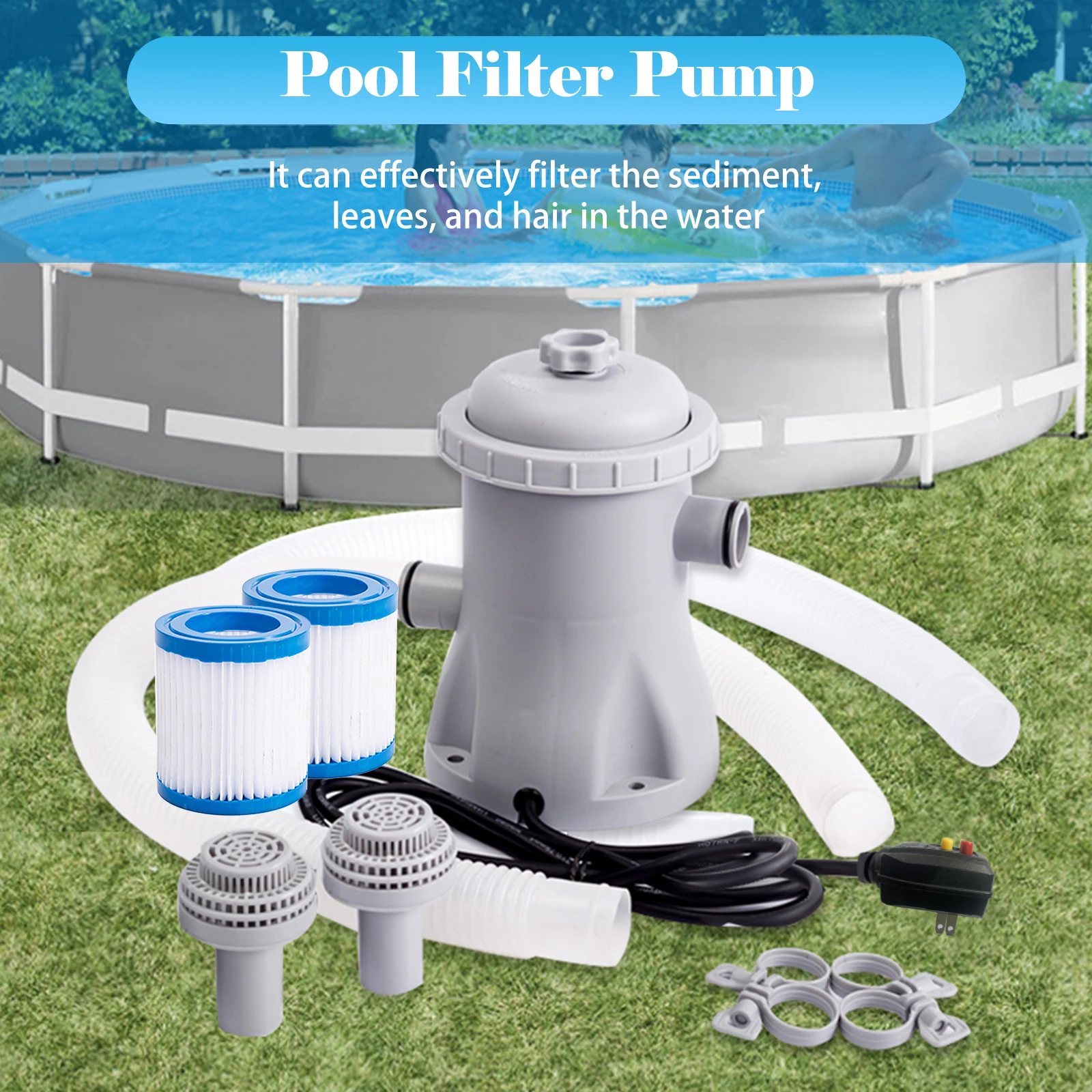 Pool Filter Pump 330 GPH Paddling Pool Electric Water Pump With 2 Filter Cartridge Pool Pump Above Ground Small Pool Filter Pump