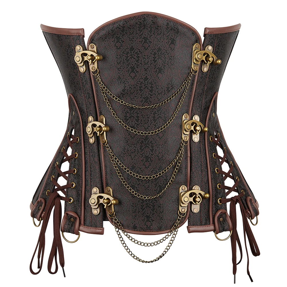 Steampunk Corset Underbust Gothic Corsets for Women Sexy Korset Brown Pirate Cosplay Bustiers Renaissance Vintage Corselet Belt