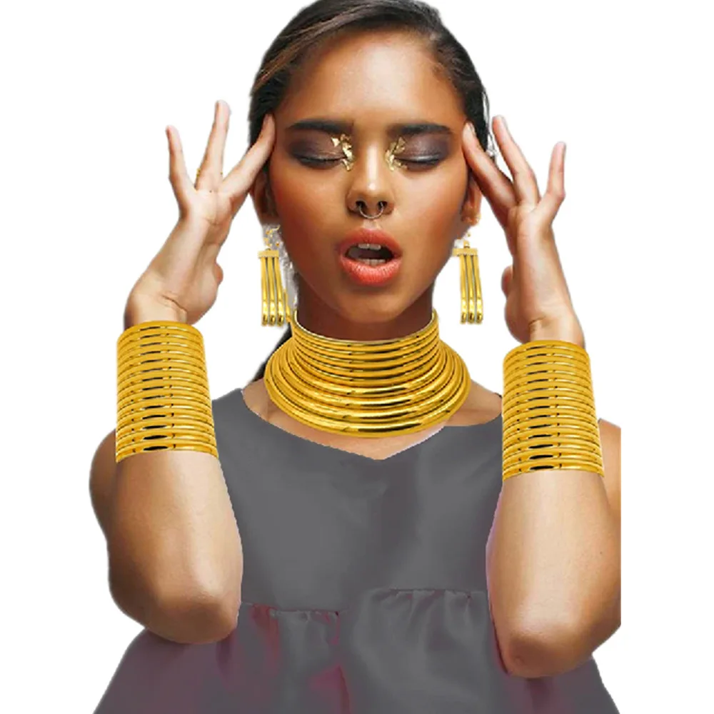 African Style Large Jewelry Set Statement new Choker Necklace for Women Earrings 2025 Set Punk Wedding Collar Bracelets