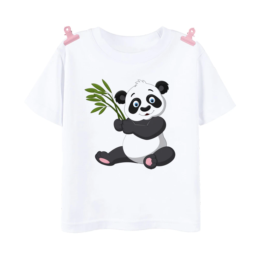 Cute Panda Printed Dinosaur T-shirt for Boys Girsl Summer Outfit Tops Kids new Casual 2025 T Shirt Kawaii Children Short Sleeve Clothes