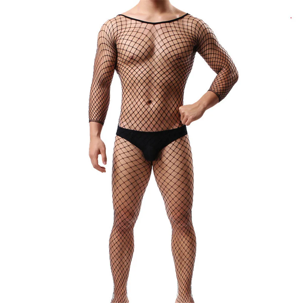 Sexy Lingerie Exotic Black Net Bodysuits Men Teddy Men's Clothes Husband Date Nightwear Fetish Open Crotch GentleMan Sleepwear