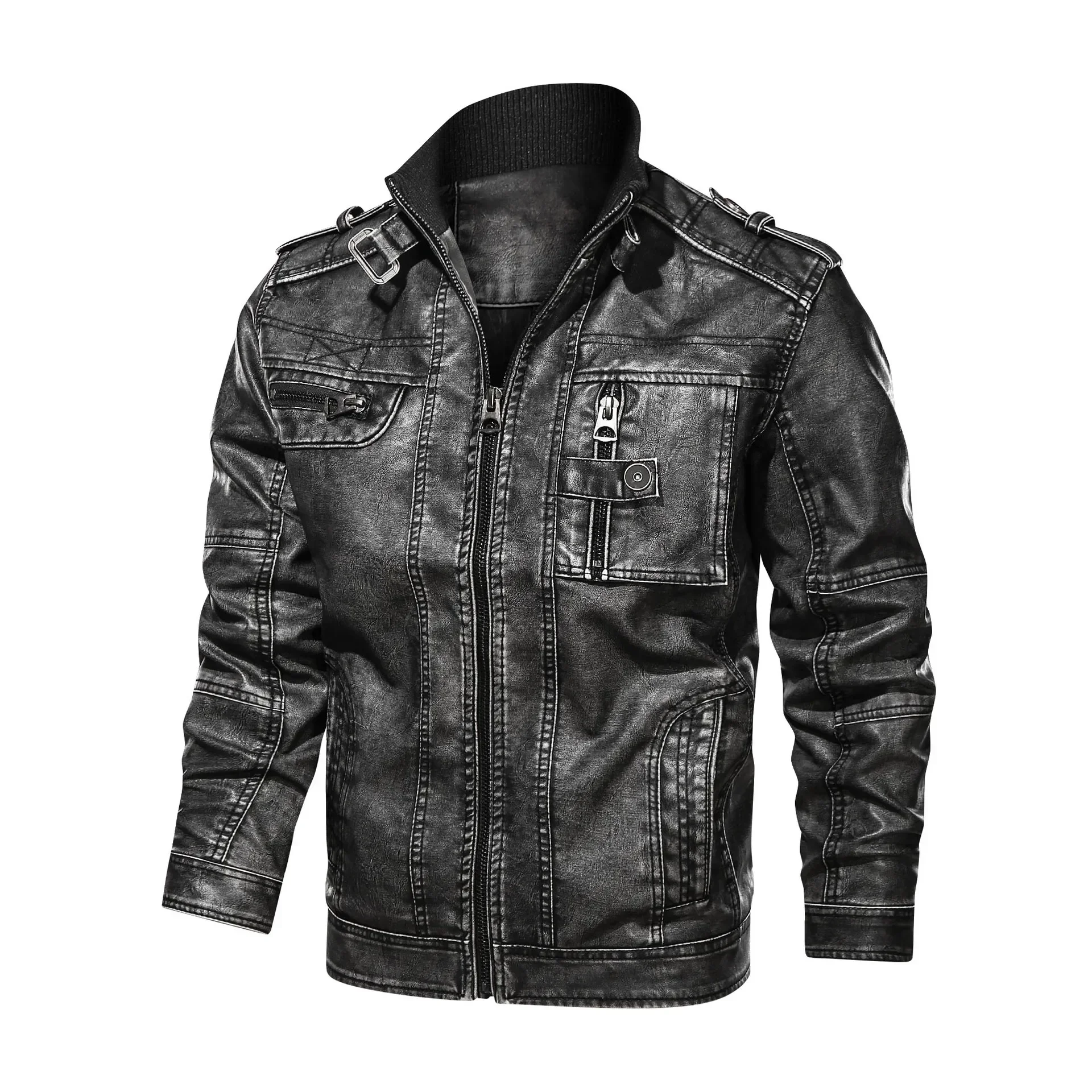 New Men's Autumn Winter Men Coat Leather Jacket Motorcycle PU Casual Jackets Black 2025 Warm new Overcoat black overcoat man