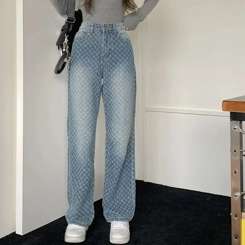 Women 2025 Vintage Denim Pants High-Waist Trousers Hollow Ripped Party Club new Loose Straight Jeans Bottoms 90s Aesthetic Streetwear