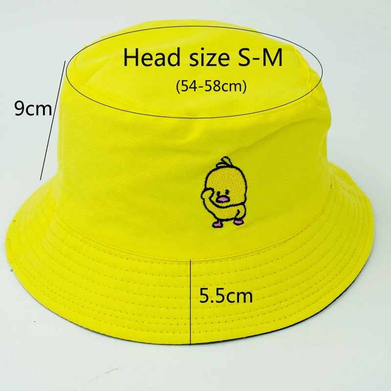 Reversible Black Yellow Duck Bucket Hat for Men Women Summer Sun Hat Fishing Hat Bob Sad Boys Panama Fold Outdoor Fisherman Hat