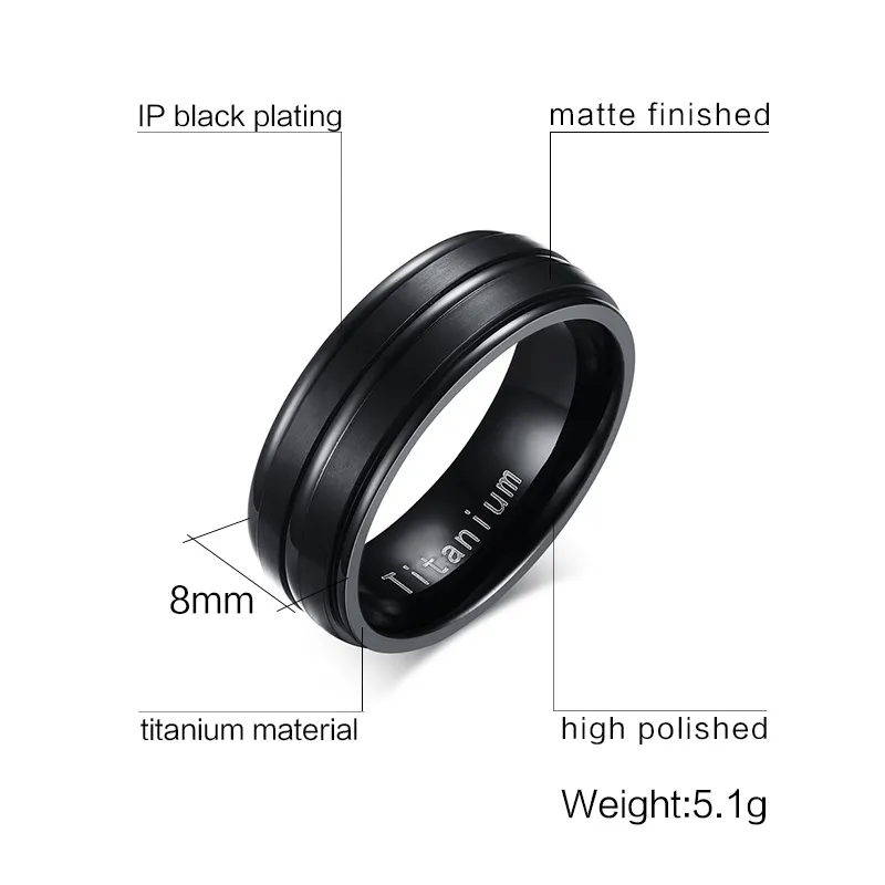 Vnox 8mm Black Men Ring new Titanium Carbide 2025 Casual Men's Jewelry Wedding Bands Classic Boyfriend Gift
