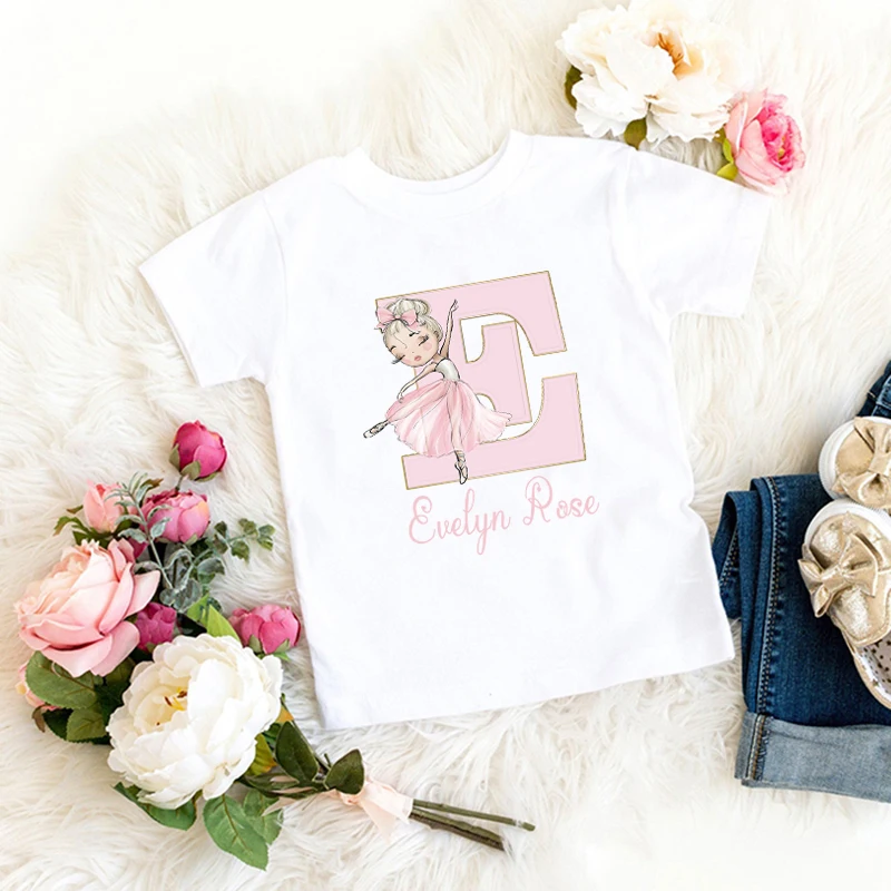 new Girls Personalised Ballerina Printed T-shirt Custom Name Ballet Shirt Personalized Gift for Dancer Toddlers 2025 Tee Clothes