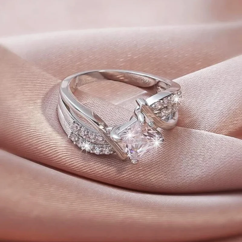 CAOSHI Chic Design Finger Ring Female new Wedding Accessories with 2025 Dazzling Square Crystal Graceful Lady Engagement Ceremony Gift