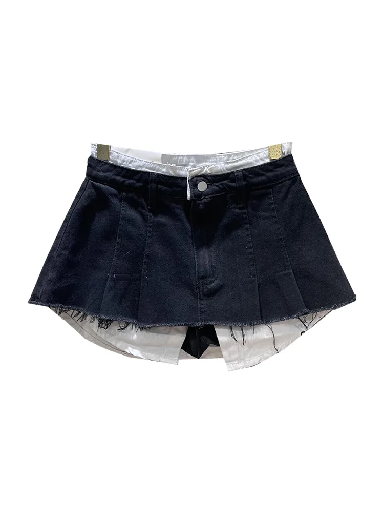 DEAT Trend Contrast Color Patchwork Denim Skirt Women Hem Burrs High Waist Loose Wrap Hip 2025 Skirts new Female 2024 Spring New 11XX1592
