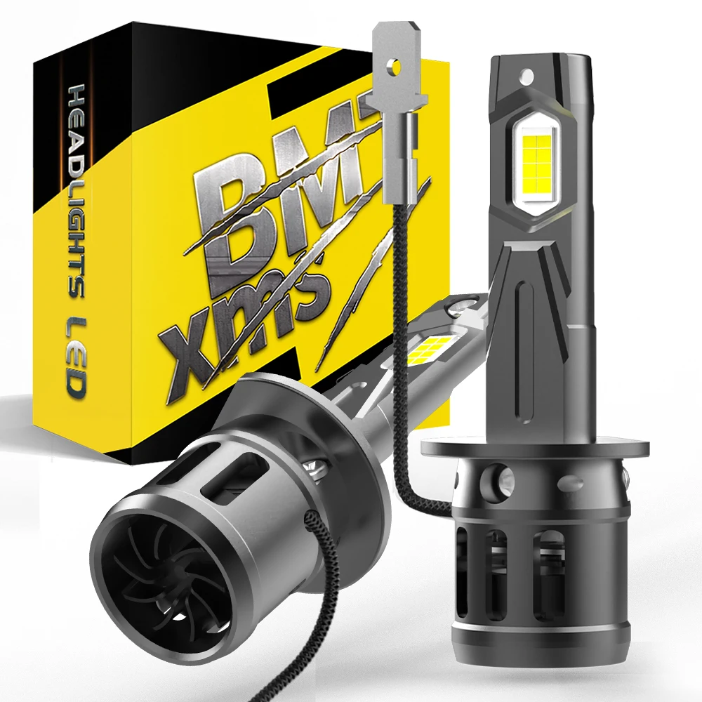 BMTxms 2Pcs 20000LM H1 LED High Power Headlight with Fan Canbus H1 Bulbs Lamp for Car 6500K White 12V