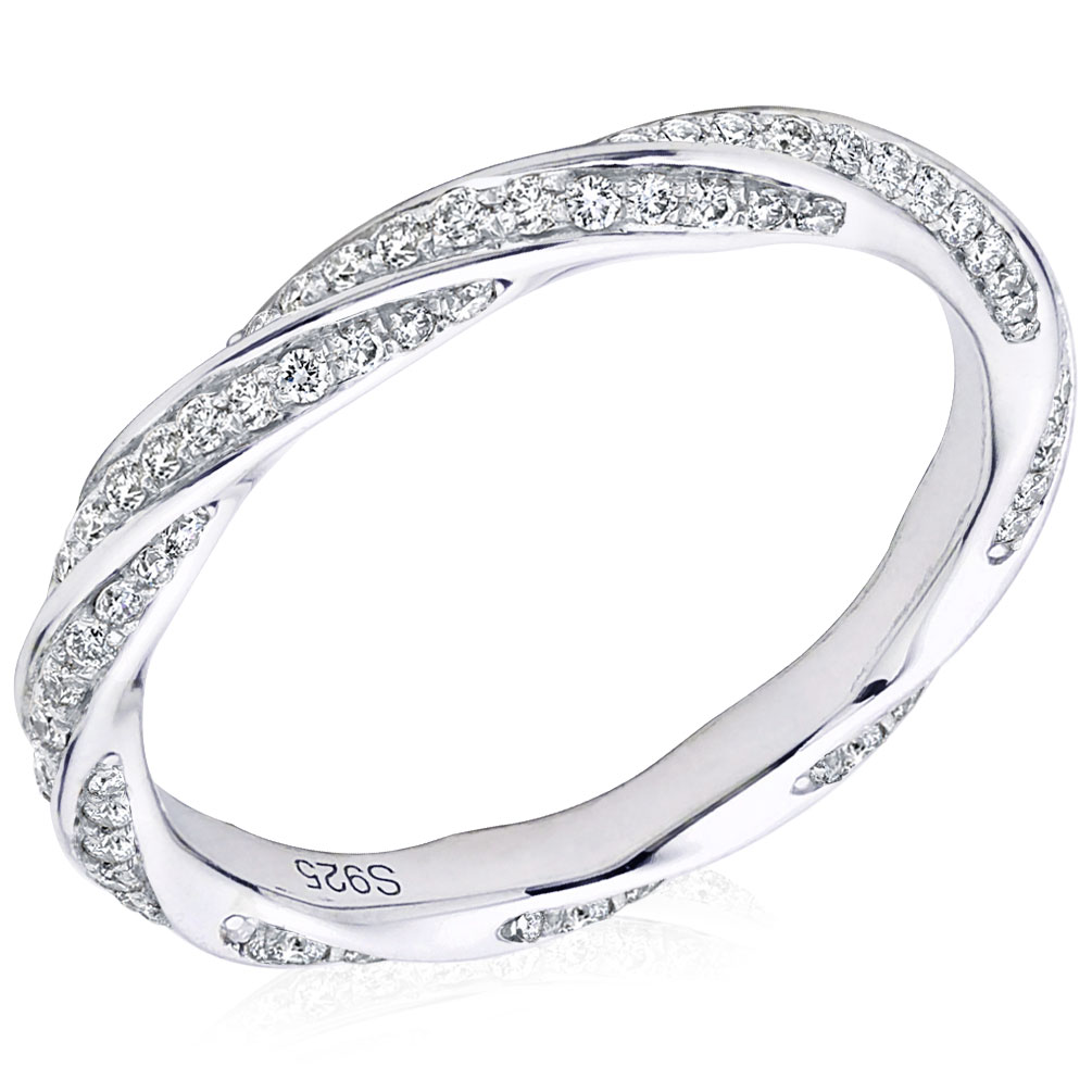DEZO All Moissanite Wedding Band For Women 14K Gold Plated 925 Sterling Silver Infinity Twist 2mm Width Eternity Rings