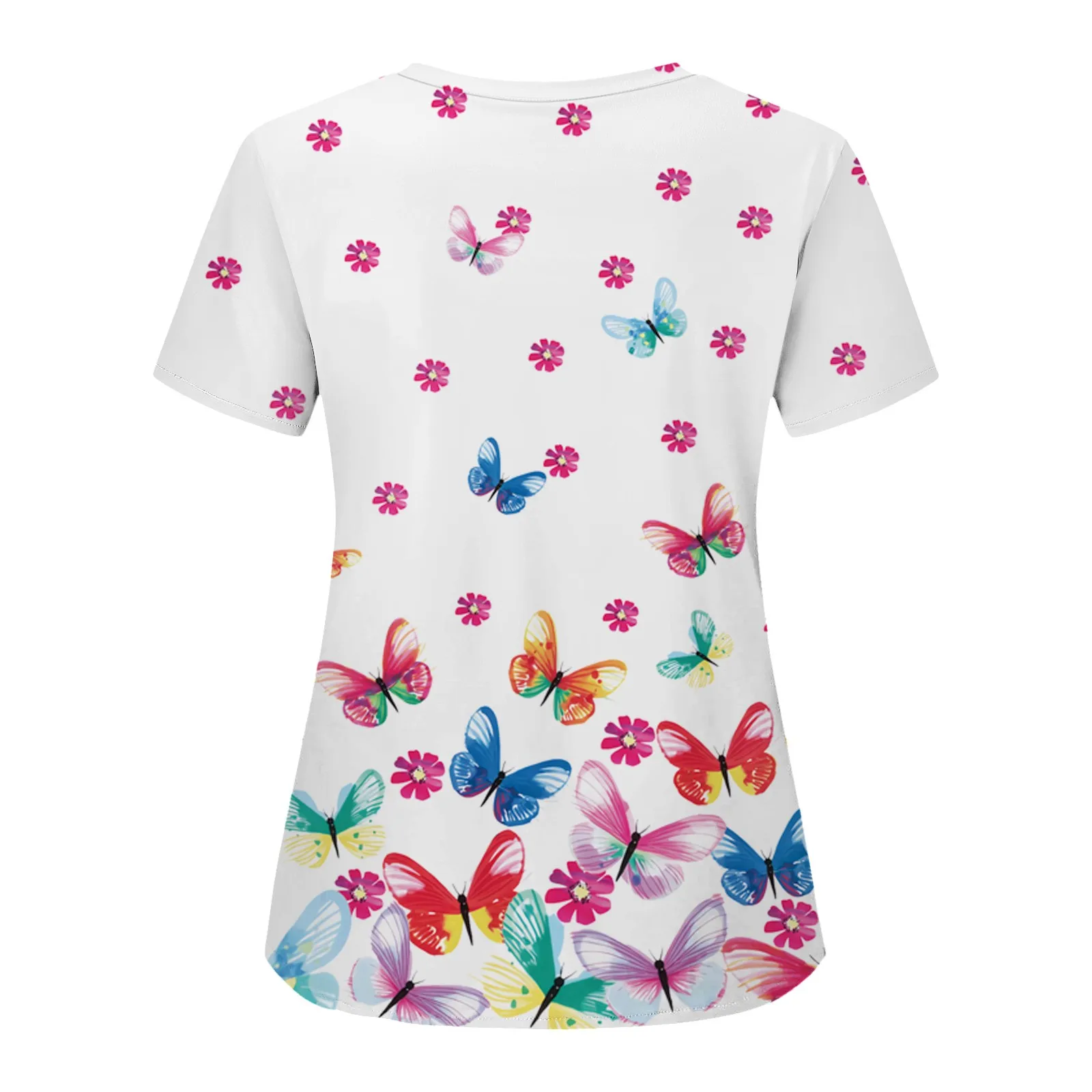 Nurse Uniform Women Womens Short Sleeve V Neck Butterfly Print Nursed Working Blouse Pockets Scrubs Work Medical Nursing Uniform