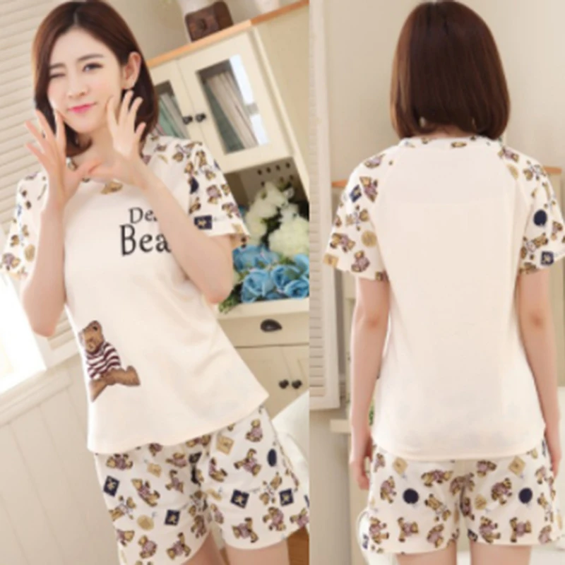1 Set 2025 new Women Pamas Suits Lovely Home Suit Sleepwear Short Sleeve Pyjamas Comfortable Girl Spring And Summer Colthing