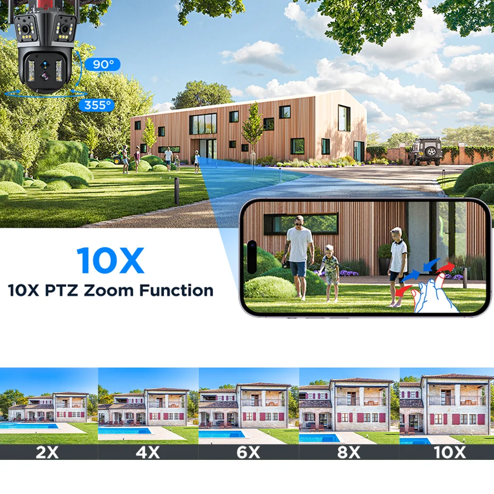 8K 16MP Wifi IP Camera Outdoor Four Lens Three Screen 10x Hybrid Zoom 4K CCTV Video Security Surveillance PTZ Camera