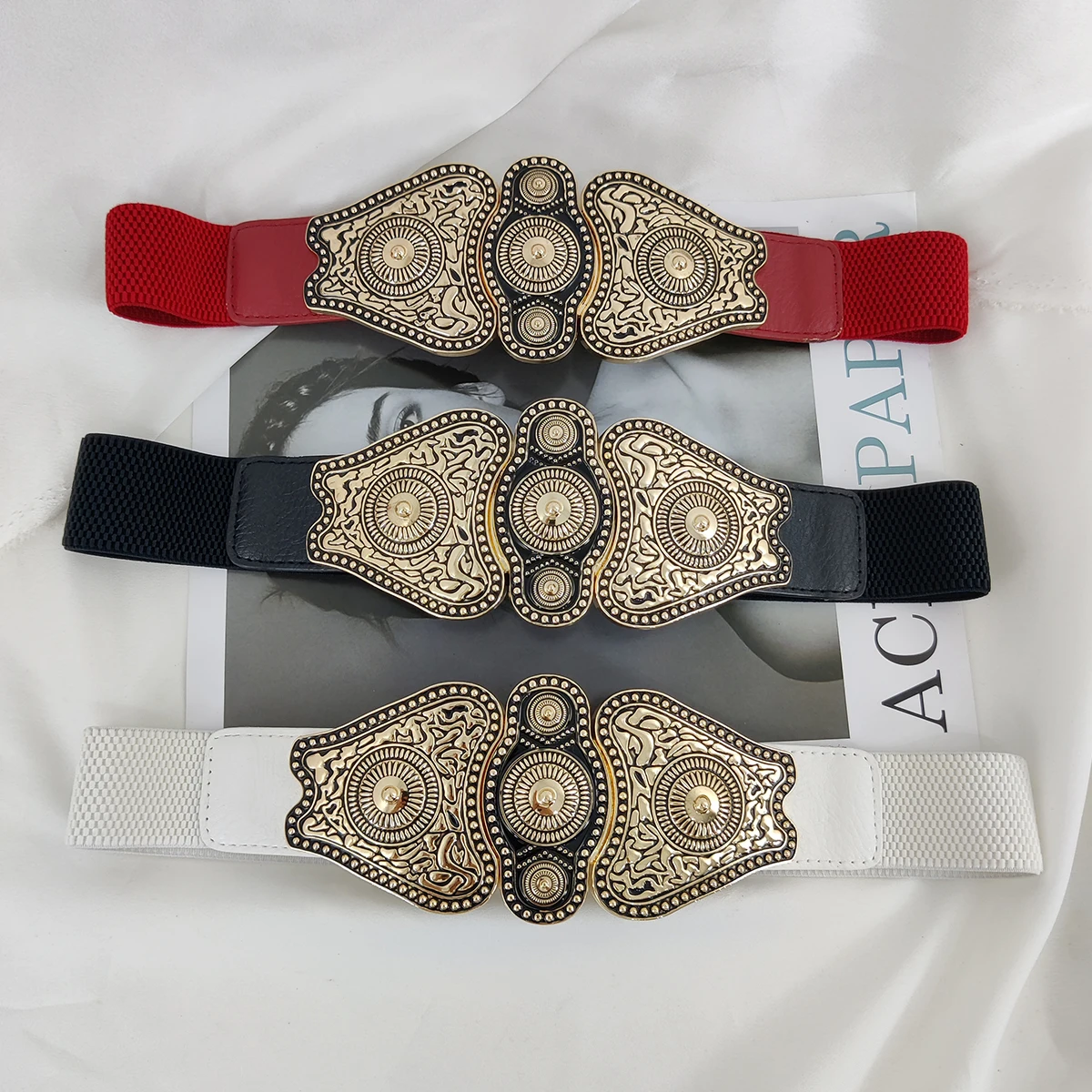 Designer Vintage Buckle Elastic Belts For Women High Quality Female Waist Stretch Cummerbunds Red Waistband White Corset