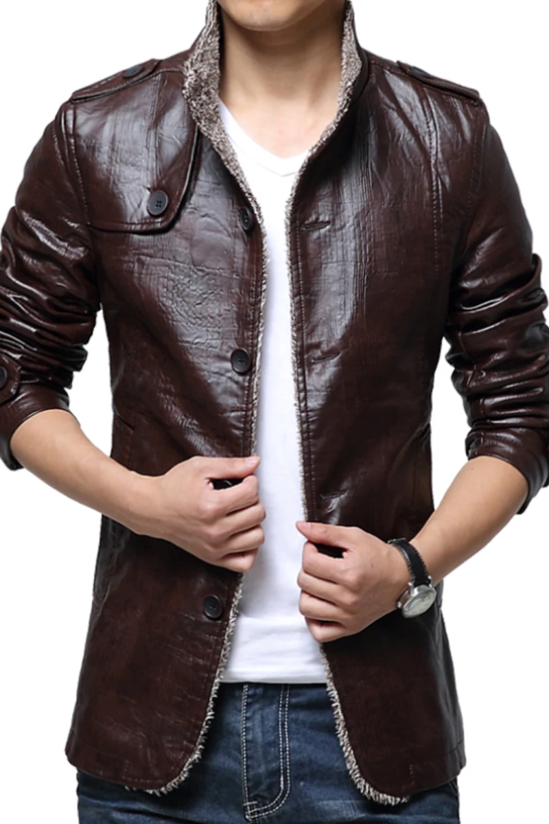 Men's Winter Autumn Slim Fur Collar Jacket PU new Leather Male High Quality Vintage Classical Mens 2025 PU Leather Jackets Fleece Clothes