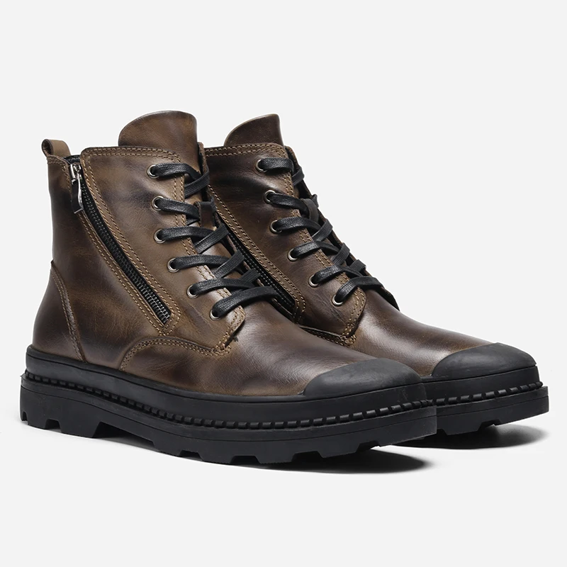 Natural Cow Leather Men Winter Boots Handmade Retro Men Boots Genuine Leather Men Winter Shoes #JM9550