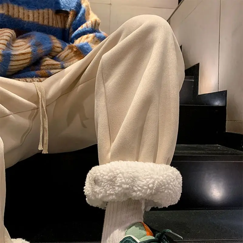 Men's Winter Pants Brushed Baggy new FASHION Jogger Korean 2025 Streetwear Harem Fleeced Clothing Plush Thicken Cashmere Sweatpants