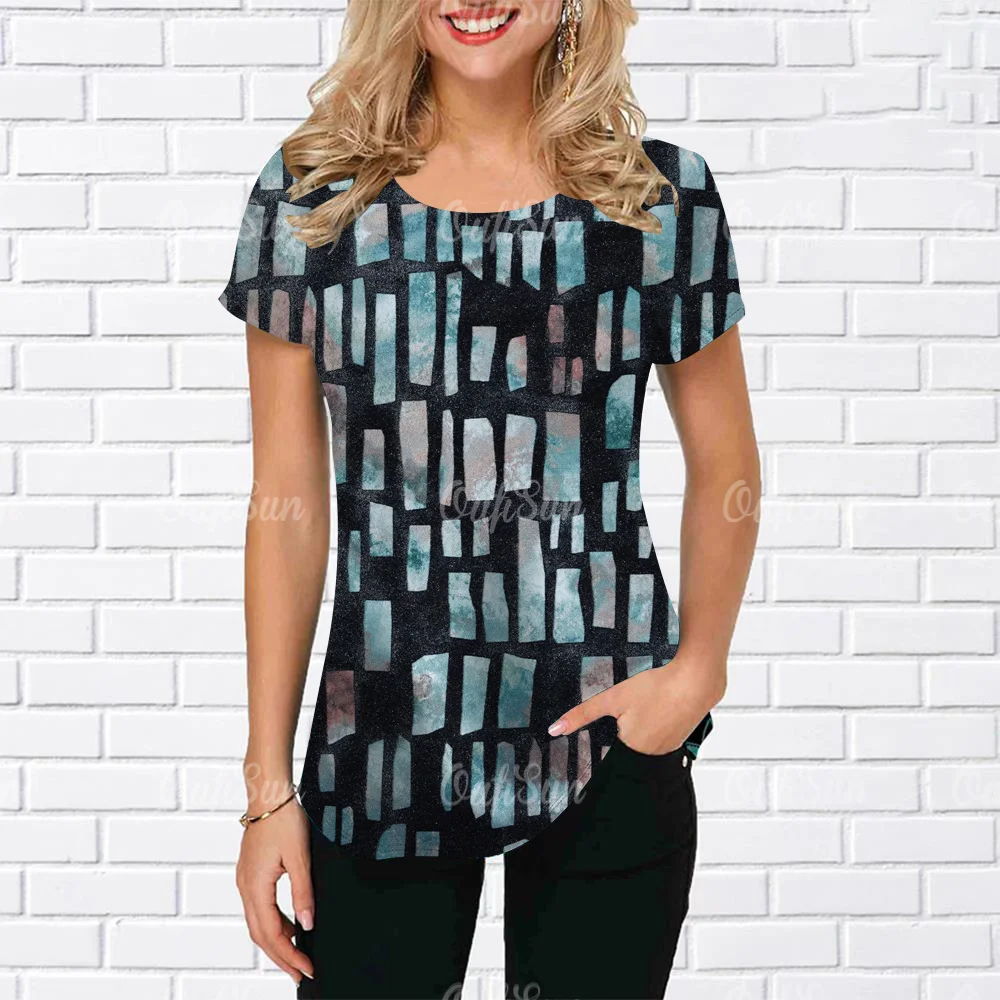 Vintage Women T-Shirt Short Sleeve Top new 6xl Colorblock Graphic Clothing O-Neck Oversized Apparel Daily Tops For Women 2025 Tees Shirt