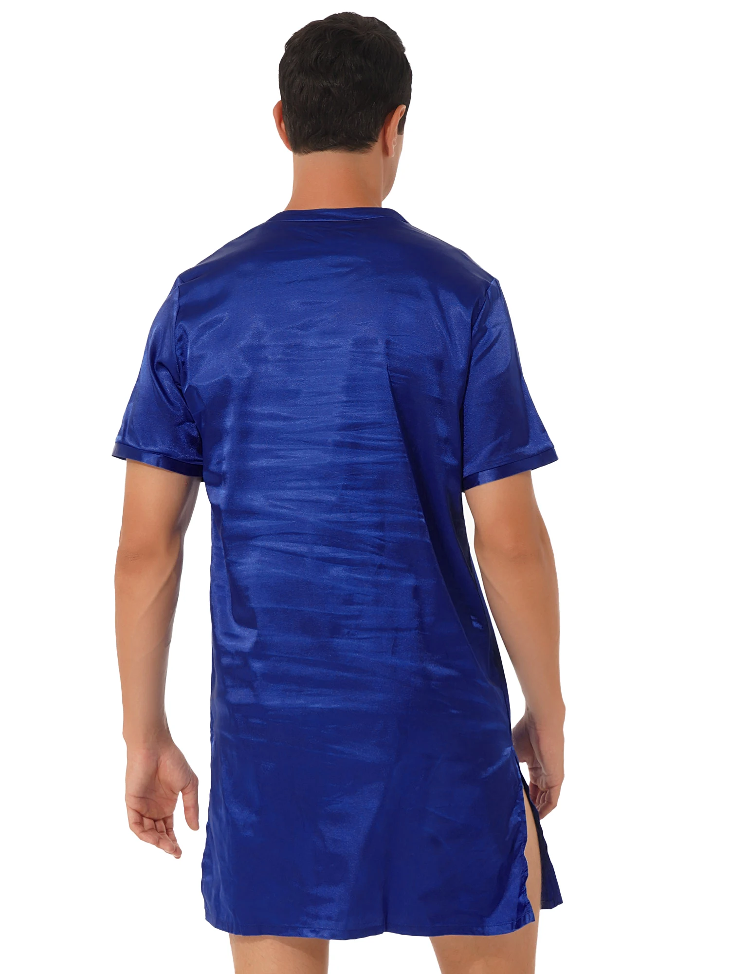 Sleepwear new Men's Silk 2025 Satin Nightshirt Nightclothes Soft Loose Short Sleeve Pamas Nightgown Summer Night Shirts for Sleeping