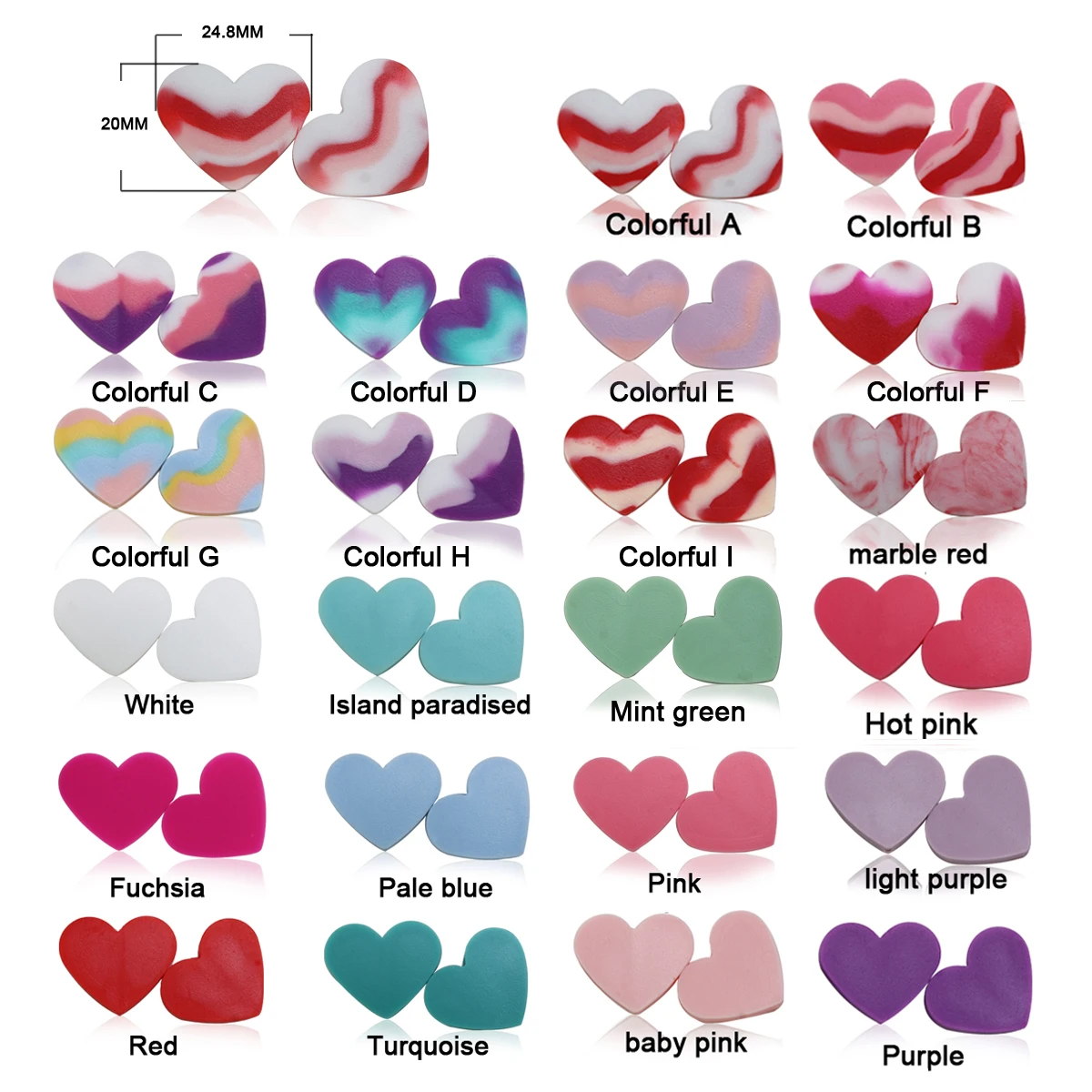 10/20Pcs New Valentine Beads Silicone Heart Rainbow Colorful Lover 2025 Couple Design new Daisy Print For Pacifier Pen Beaded Necklace