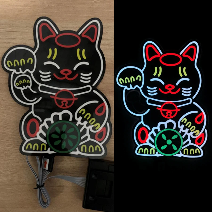 Lucky Turbo Cat Led Licht Raam Sticker Jdm Night Glow Windscherm Sticker Versieren Auto Accessoires Lichtbord Persoonlijkheid