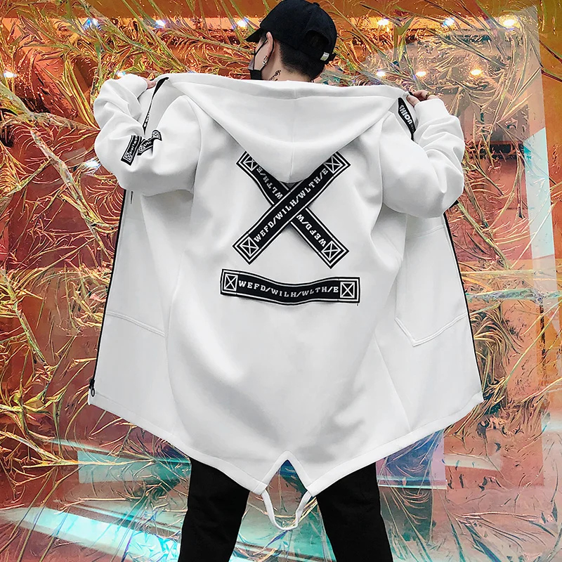 Men Streetwear Black Jackets And Coats 2025 new Hip Hop Haruku Hooded Men's Windbreaker Overcoat Mens Clothing