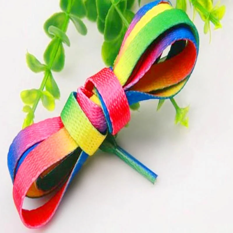 1Pair Colorful Shoelaces Rainbow Gradient Print Flat Shoe laces Chromatic Colour Sneakers Shoelace 80CM/100CM/120CM BC-1