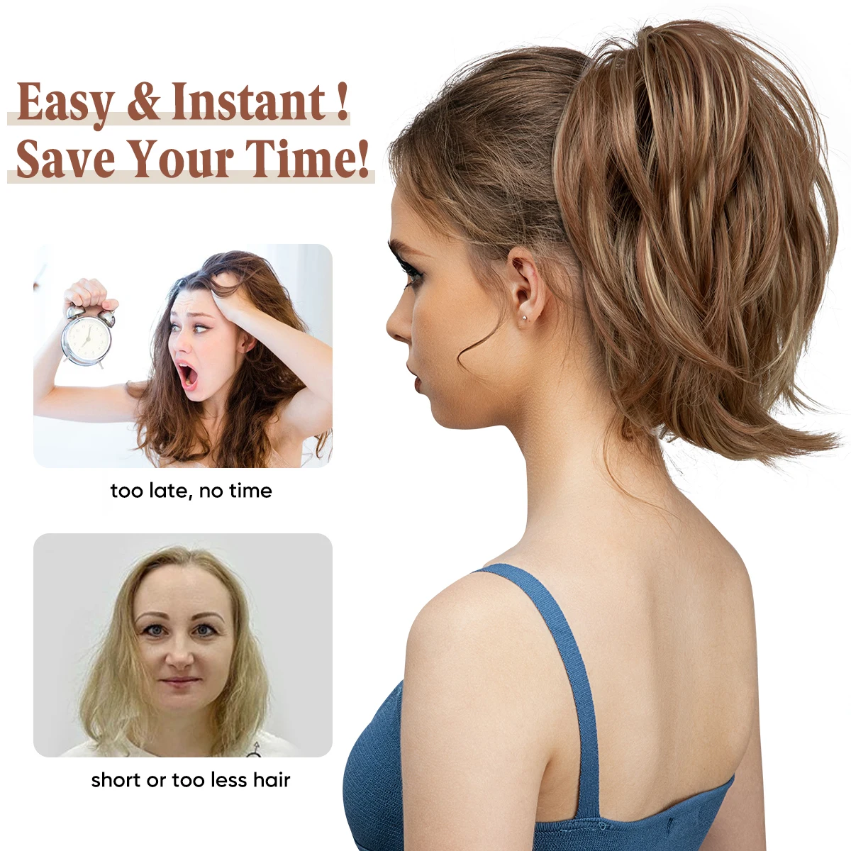 Synthetic Claw Clip In Ponytail Hair Extensions Diy Hairpiece Hair Bun Fake Blonde Hair False Pigtail for Women