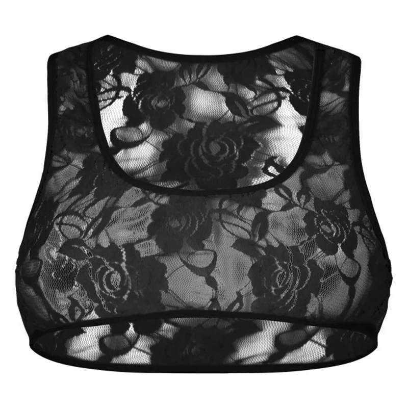 CLEVER-MENMODE Men's Sexy Sheer Porn Bra Lace Transparent Crop Top Breathable Sex Erotic Outfit Sissy Miin Bikini