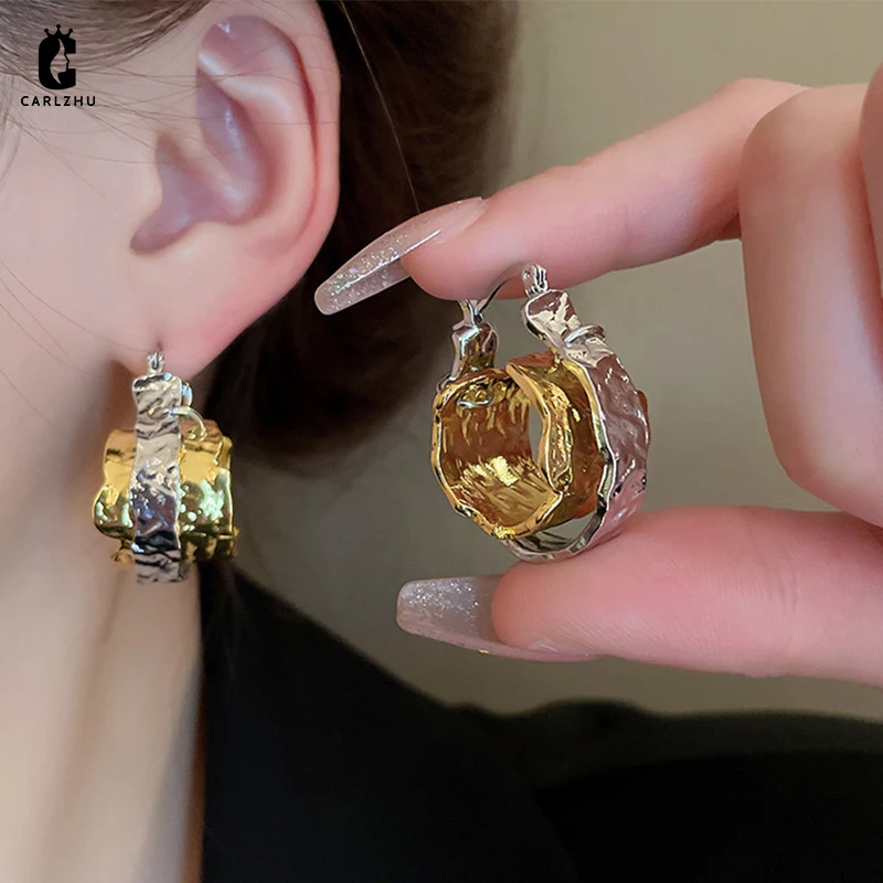 Korean Double-layer Metal Irregular Circle Hoop Earrings Light 2025 Personality new Temperament Earring for Women Party Jewelry