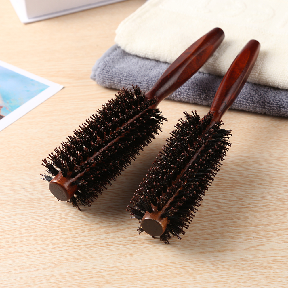 Round Anti-static Curly Comb Twill with Wooden Handle for Hair Styling Curling Tool Portable Bristles Hair Brush Comb