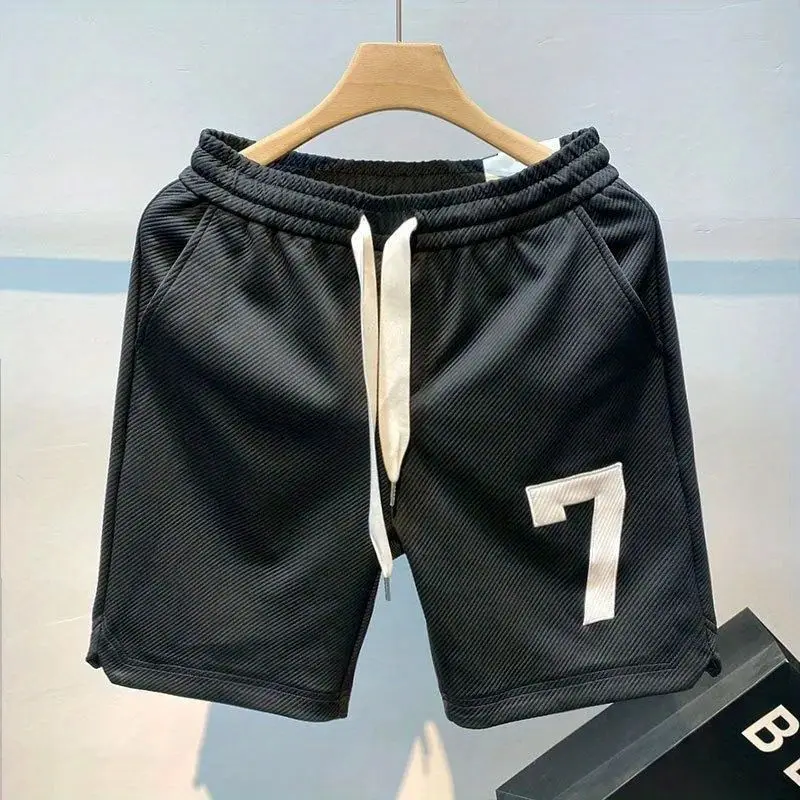 Summer Men Short Print Drawstring Streetwear Sports Vintage Length Wide Leg Trousers Casual Straight Basketball Outdoor Shorts