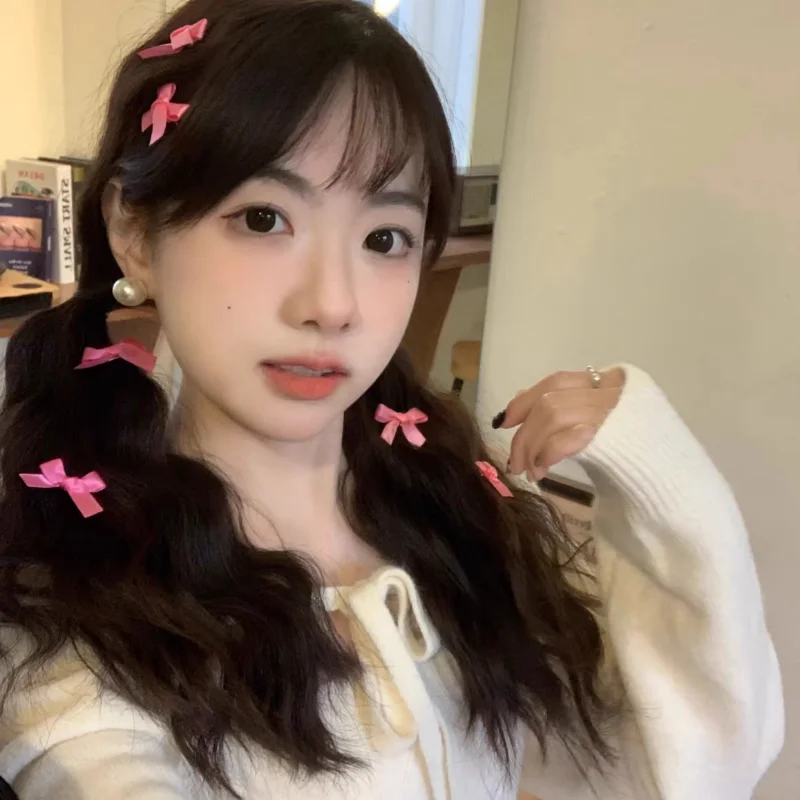 2023 Korean Sweet Pink Bow Hairpin Girl Women Y2K Hair Barrette Lolita Duckbill Clip Side Clip Headwear Hair Accessories